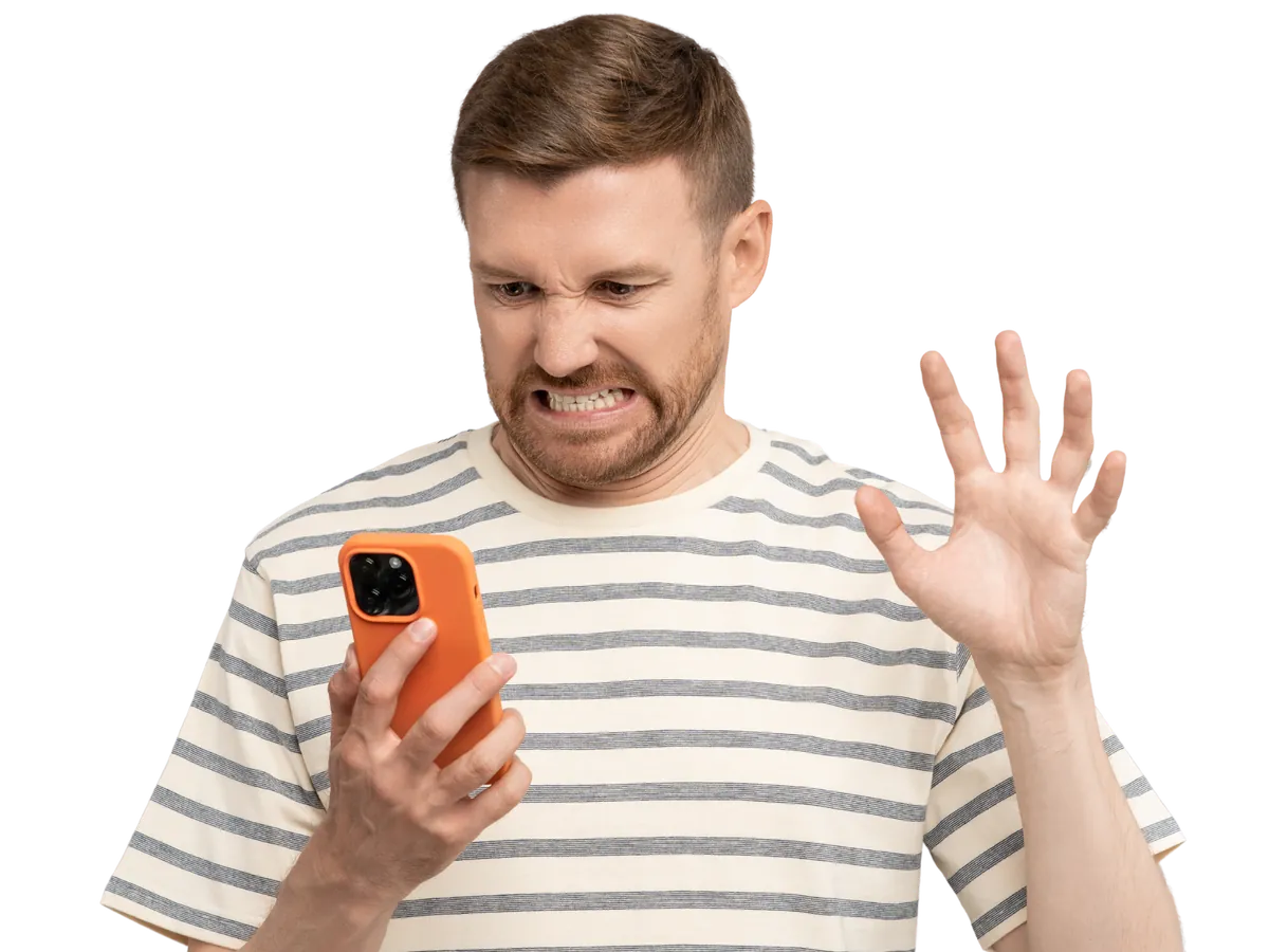 Person frustrated at their phone after manually saving Reddit posts one by one